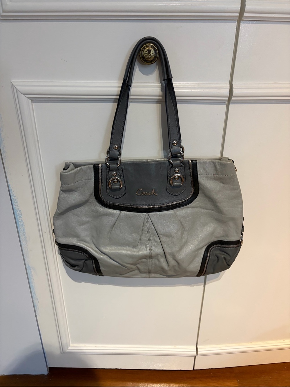Coach Two-Tone Gray Leather Shoulder Bag